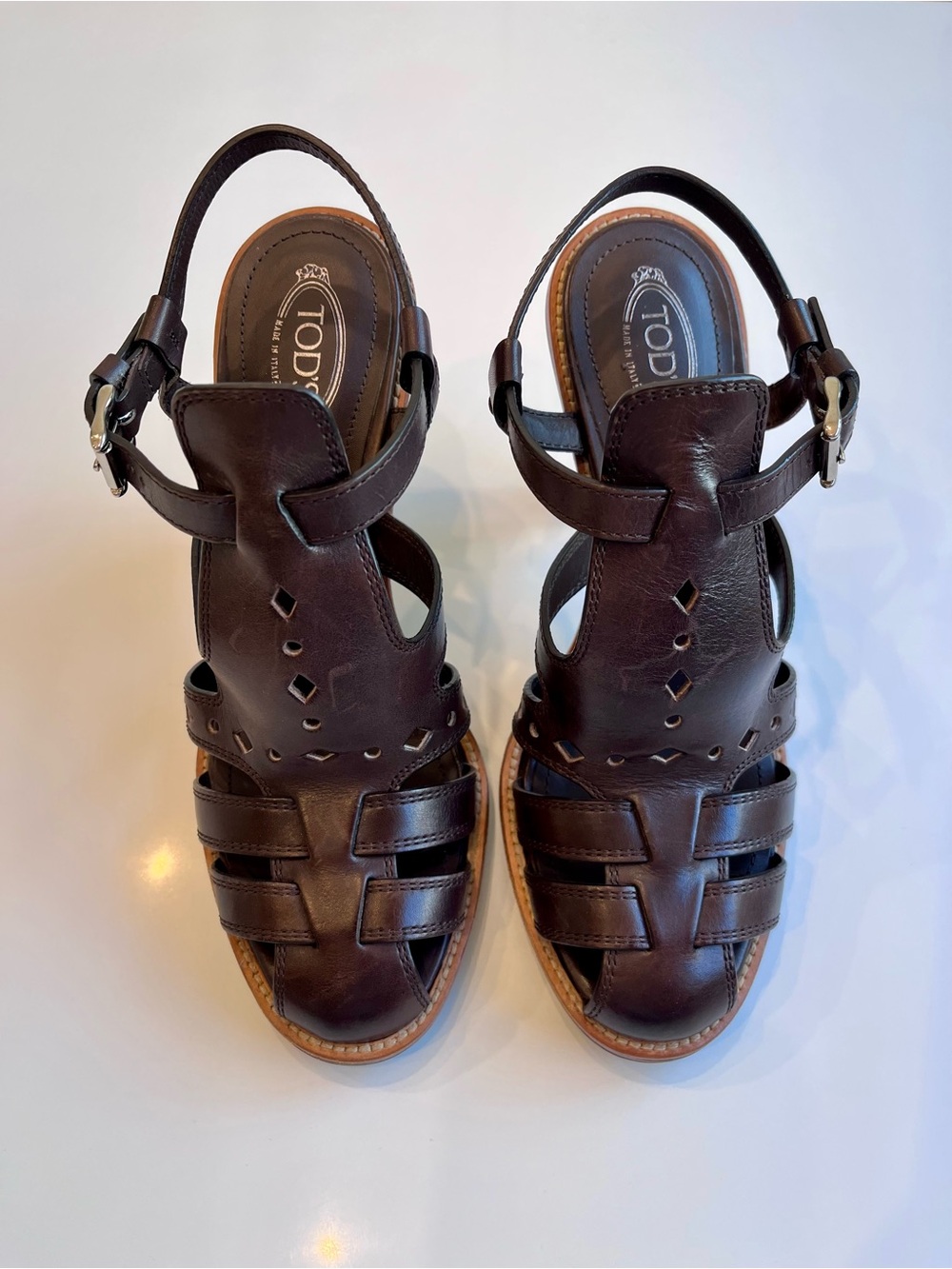 TOD’S Dark Chocolate Brown Leather Cone-Heel Sandals - Picture 3 of 7